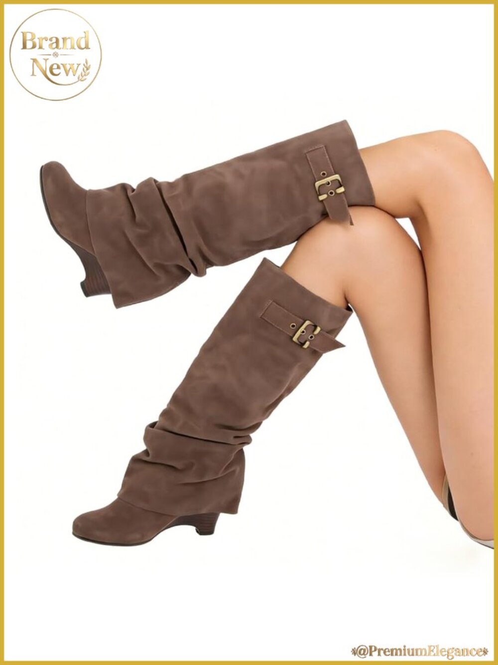 Slouchy Wedge Suede Knee-High Pull On Boots - Picture 4 of 6